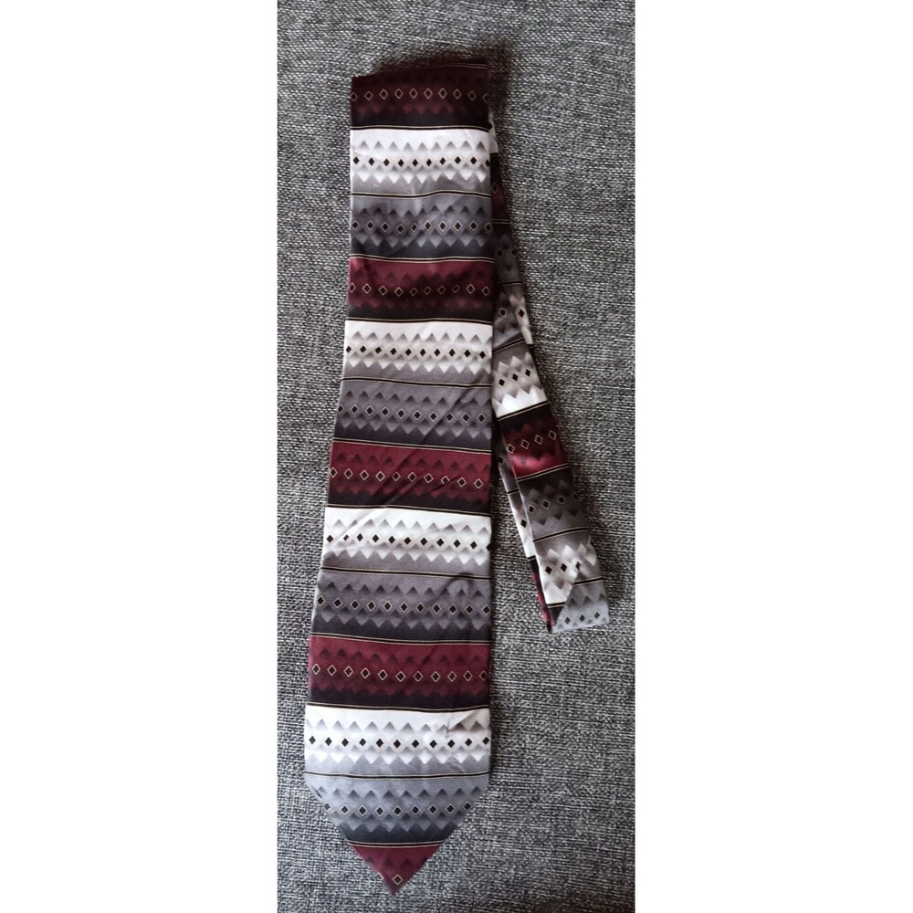 Tie 70s 80s 90s Y2K Mens Valerio Garati Silk Gray Red 3.75 Wide 58 Long